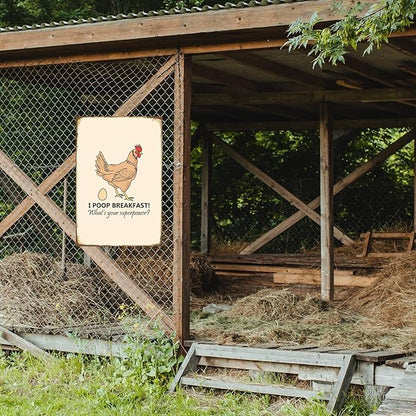 Funny Chicken Sign, Metal Chicken Coop Tin Signs, I poop breakfast, Yard Sign Garage Farm Garden Wall Decor Sign Plaque Outdoor for Home Fence 8 X 12 Inches