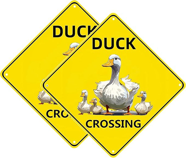 Duck Crossing Signs, Nene Crossing Sign for Duck Pond Decor Bundle 2 Pieces Duck Farmhouse Wall Decor Garage Retro 12X12 Inch