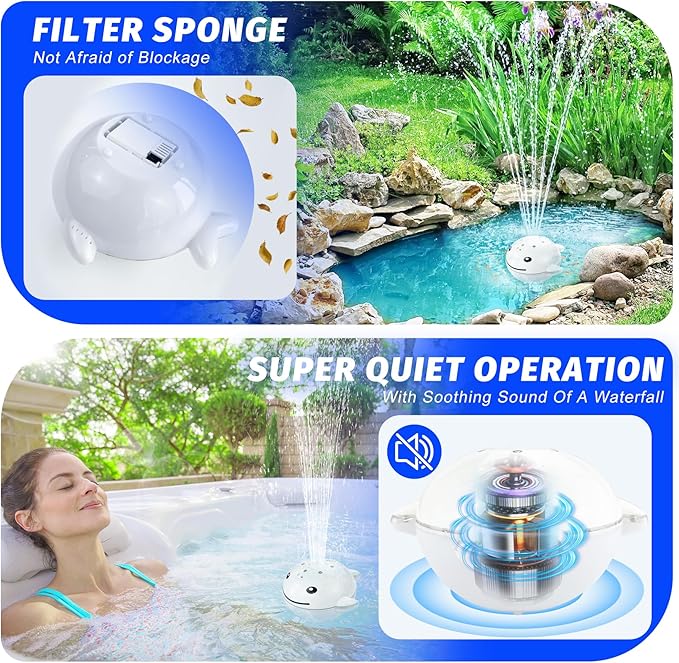 Pool Fountain with Remote, Dolphing Floating Pool Fountain with Lights, Above Ground Pool Water Fountains with Anchor, Swimming Pool Fountains for Inground Pool-1PC,White