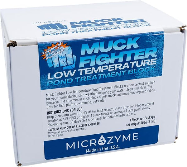 Muck Fighter Low Temperature Pond Treatment Block | Lasts 30 Days | Natural Pond Bacteria & Sludge Decomposing Enzymes | Water Clearing Odor Eliminating Microbes (1-Pack)
