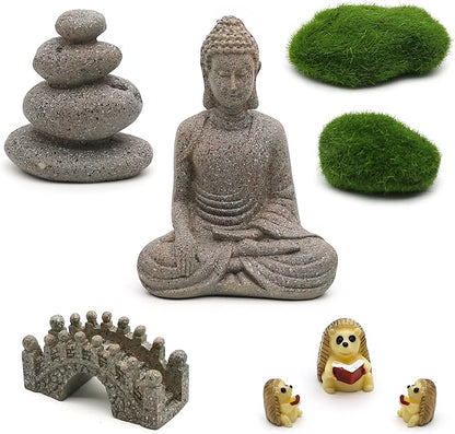 Meditation Zen Garden Accessories - Miniature Buddha Fairy Garden Kit Micro landscape Terrarium Kit DIY Japanese Mini Zen Garden Decor Chinese Potted Plant Culture Bonsai Decoration Bridge Pagoda