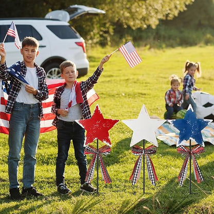 Amyhill 4th of July Outdoor Decorations Decor Patriotic Star Metal Garden Stakes Welcome Yard Signs Retro Red White Blue Garden Stakes for 250th Anniversary Patio Lawn Walkway Outside