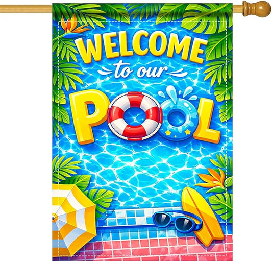 Nuxovilar Large Summer Garden Flag Welcome Pool Float Surf Board Pattern Polyester 28×40 Inches Garden Flags for Outside Poolside Decor Yard Porch