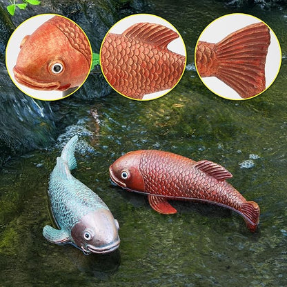 Teaeeno Antique Ceramic Koi Fish Garden Statues - Set of 2 | Exquisite Fish Sculptures for Outdoor, Patio, Pond, and Garden Decorations (Color)