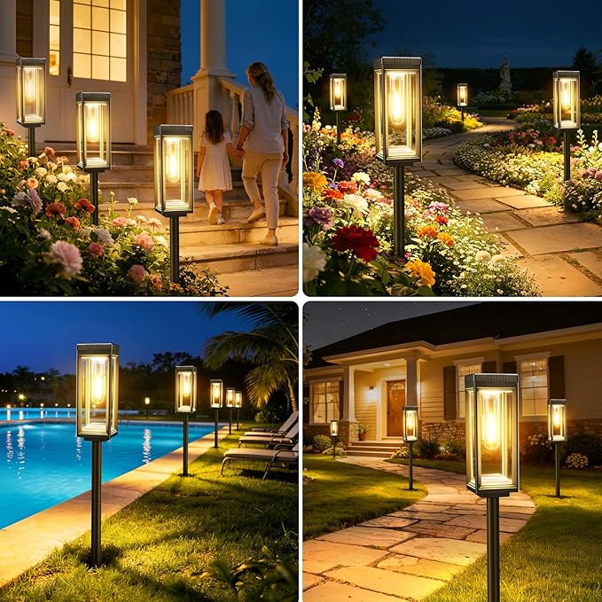 WdtPro 8 Pack Tall Solar Pathway Lights Outdoor, Bright Solar Powered Garden Lights Waterproof, Auto On/Off, Up to 15H Outdoor Lighting for Lawn Patio Walkway Driveway Path Yard Decor