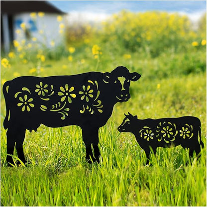 EZTZEN Cow Metal Garden Stakes Decorative,Cow Gifts for Women/Mom/Grandma/Men Cow Lovers Gifts,Black Cow Silhouette Statues Garden Decor for Outside,Outdoor Decor,Yard Art,Patio,Lawn Ornaments,2 Pack