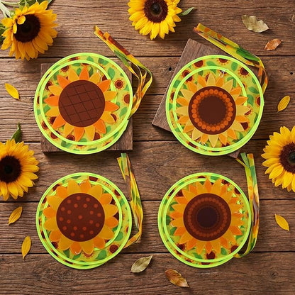 Beeveer 4 Pcs 57'' Spring Wind Socks Sunflower Wind Spinners for Outdoor Hanging Nylon Fabric Sunflower Leaf Spinners Leaf Streamers for Spring Summer Decorations Windmill to Scare Birds Away