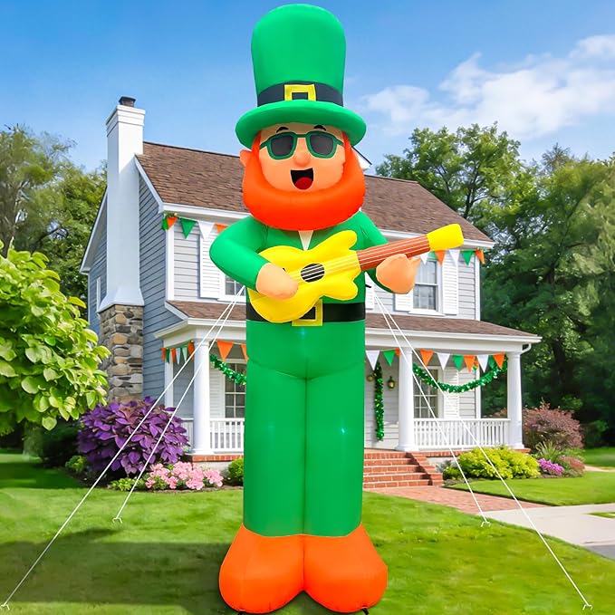 10Ft Giant St. Patrick's Day Inflatable Outdoor Decoration Blow Up Inflatable Leprechaun with Guitar Inflatable St. Patrick's Day Yard Decorations for Outdoor Garden Lawn Party(with Drawstring Bag)