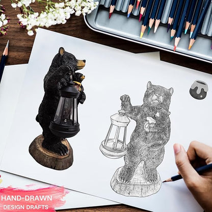 Garden Statues Bear with Solar Lantern, Outdoor Bear Figurines Decorations for Patio Yard Lawn Ornaments, Gifts for Mom/Grandma Birthday Housewarming