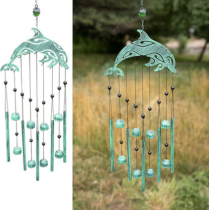VP Home Dolphin Tribal Wind Chimes for Outside, 28.5-Inch Wind Chimes with Rustic Design for Gardens, Patios, and Porches, Thoughtful Gifts for Mom, Grandma, and Dolphin Lovers