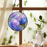 Hydrangea Decor, Spring Hydrangea Flower Suncatchers Stained Glass Window Hanging, Flower Sun Catchers Indoor Window Glass Round Wall Decor, Floral Wall Hanging Decorations, 7.9x7.9in