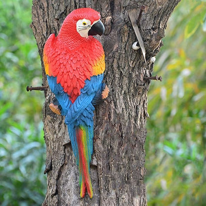 Parrot Decor Tiki Decorations for Outside Patio, Large Realistic Parrot Statues for Pool Deck Garden Yard Lawn, Lifelike Bird Sculpture Tropical Animal Figurines for Tree Wall Decor(Red)