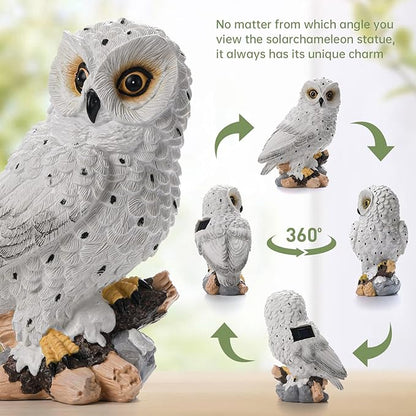 Solar Owl Garden Outdoor Statue,Owl Figurine Sculpture with LED Lights for Porch Patio Lawn Yard Deck Spring Decor - Ideal Easter Day Housewarming for Women Men Owl Lover(White)