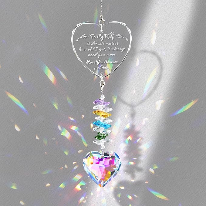 Mom Birthday Gifts, Crystal Suncatcher Indoor Window Rainbow Maker Hanging Ornament, I Love You Mom Sun Catcher Gifts for Mother Mama from Daughter Son