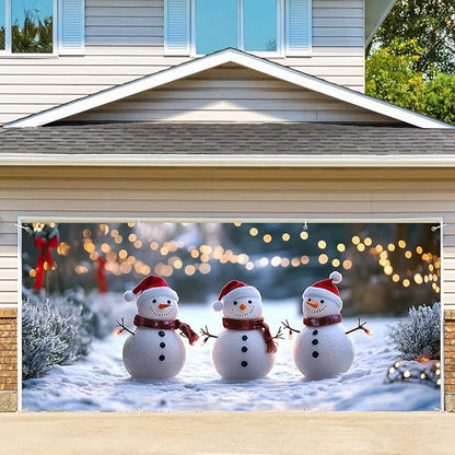 6 x 13 ft Christmas Garage Door Decorations Merry Christmas decorations Xmas Garage Door Cover, Happy New Year Hanging Banner for Home,Outdoor,Indoor,Party (Three Snowmen, 6 x 13 ft)