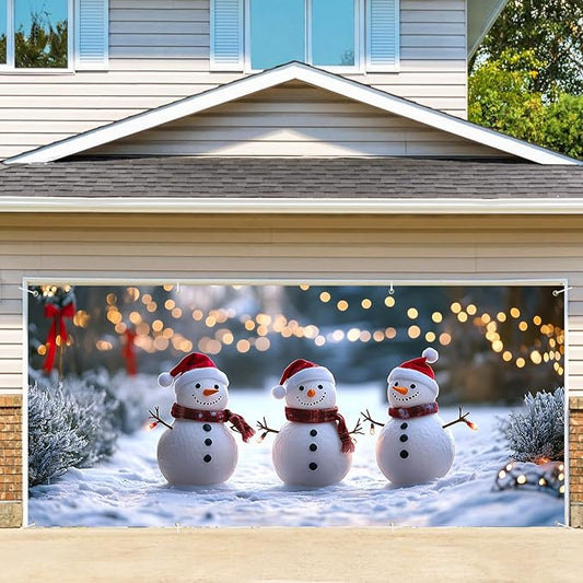 6 x 13 ft Christmas Garage Door Decorations Merry Christmas decorations Xmas Garage Door Cover, Happy New Year Hanging Banner for Home,Outdoor,Indoor,Party (Three Snowmen, 6 x 13 ft)