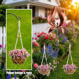Multi-Functional Yard Wind Spinners with Solar Lights Outdoor Garden,YNGFIL Large Ornaments Outdoor with Double Shepherds Hooks and Coconut Fiber Liner Hanging Planters (83 in)