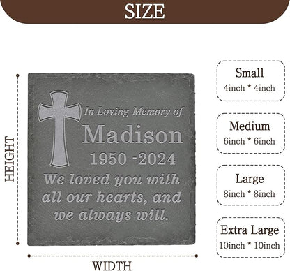 Personalized Memorial Stone Memorial Garden Stone - Sympathy Gifts for Loss of Dad, Mom or Loved One - Bereavement, Remembrance and Condolence Gift - Love You with All Our Hearts Square