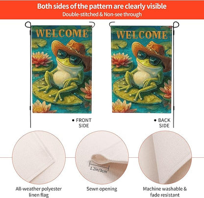 Frog Garden Flag Seasonal Double Sided 12 x 18 Inch Small Yard Flag for Indoor Outdoor Decor Holiday All Seasons
