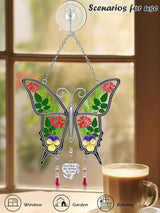 KY&BOSAM Butterfly Suncatcher Mother-in-Law Stained Glass for Window Hanging Wind Chime with Pressed Flower Wings Embedded in Glass with Metal Heart Charm Gift for Mother Day Valentine`s Day Birthday