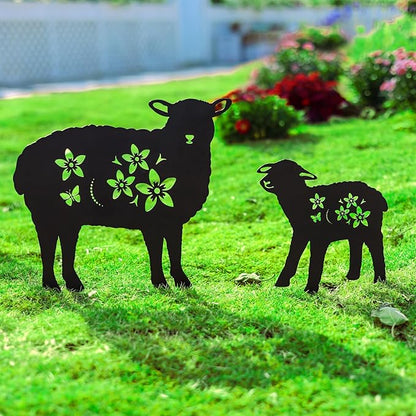 LHEARTMIC Sheep Garden Decor Metal Stakes Black Sheep Silhouette Statues Decorations for Yard, Lawn, Patio, Backyard, Pathway, Outdoor Sheep Lovers Gifts for Women Men