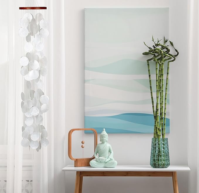 Woodstock Wind Chimes for Outside, Outdoor Decor, Garden, Porch, and Patio Decor, (40") Decorative Wind Chime, Dorm Room Decor, Teen Decor, Capiz Waterfall, White Blanca Capiz Wind Chime (CWRB)