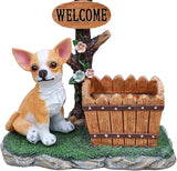 Solar Light Animal Outdoor Statue Planter with Welcome Sign, Resin Garden Sculpture Flower Pot for Patio Lawn Porch Yard Courtyard Decor, Weather-Resistant Decorative Figurine Accent (H)