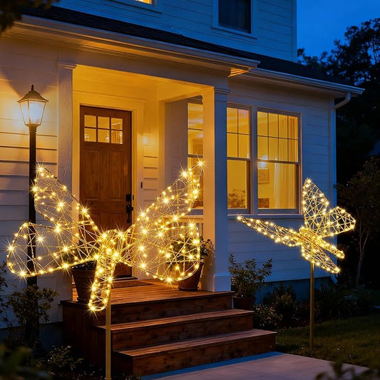 Flacchi Solar Garden Lights Outdoo Waterproofr - Butterfly Decor with 240LED, Solar Powered Iron Easy to Install for Pathway Garden Decorations Patio Decor Yard Decoration