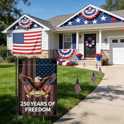 250 Years America Garden Flag, 250th Anniversary USA Banner 4th of July Patriotic Freedom Yard Sign Double-Sided Waterproof 1776-2026 Commemorative Flag 12x18 Inch