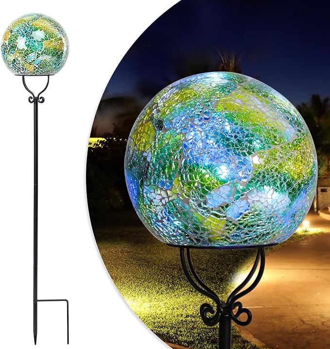 Solar Lights Outdoor Decorative Solar Mosaic Garden Stakes Cracked Glass Decorative Waterproof Outdoor Lights for Landscape Patio Yard Walkway Decoration Green