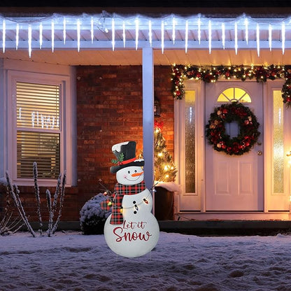 Glitzhome Lighted Metal Christmas Snowman Yard Stake with Colorful Strawberry Bulbs, 36" H Let it Snow Outdoor Decor, Iron Snowman Sign for Holiday Lawn & Garden
