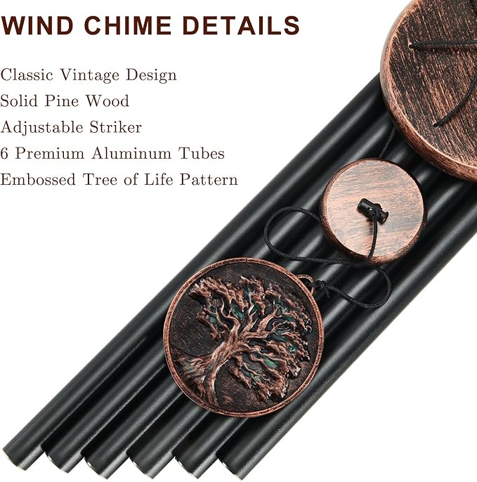Wind Chimes for Outside, Vintage Tree of Life Deep Tone Wind Chime Outdoor Clearance, Memorial/Festivals/Birthday Gift for Mom Dad Women Grandma, Garden Porch Patio Decor (34" Tree of Life)
