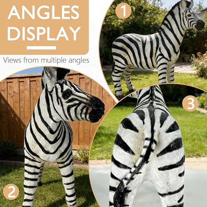 18.31" H x 19.49" L Zebra Statue for Garden, Outdoor Sculpture, Animal Decor for Yard Porch Entryway Patio Living Room (Large, Zebra)