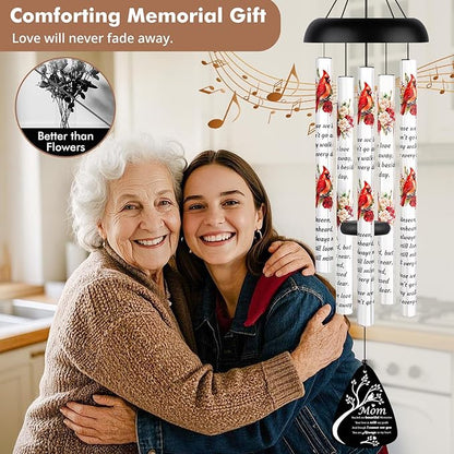 Memorial Wind Chimes Sympathy Gift - Cardinal Windchimes in Loving Memory of Mom Mother Grandmother, Bereavement Gifts for Loss of Loved One, Condolences Grief Remembrance Funeral Grieving