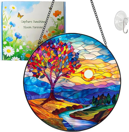 Suncatcher Stream Stained Glass Suncatchers Stained Glass Ornament for Home Decor Indoor Wall Art Gift for Mother Women Friends (Stream, M)