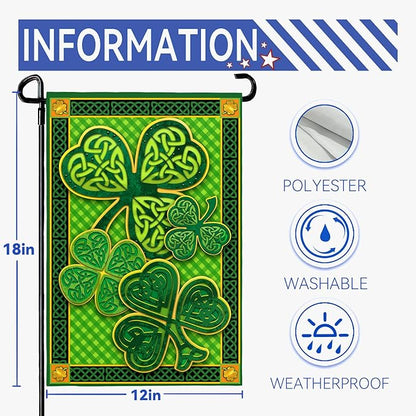 St Patricks Day Garden Flags Spring Green Shamrock Lucky Clover Holiday Yard Flag Porch Lawn Decorations 12x18 Double Sided Buffalo Plaid Saint for Farmhouse Holiday Happy St Patricks Day Outside