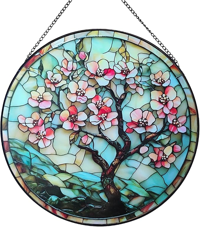 7.87" Sun Catchers Indoor Window,Butterfly Stained Glass Window Hanging, Window Suncatcher Hanging Ornaments Wall Art, Hand-Painted Glass Panel Home Decor (Style M)