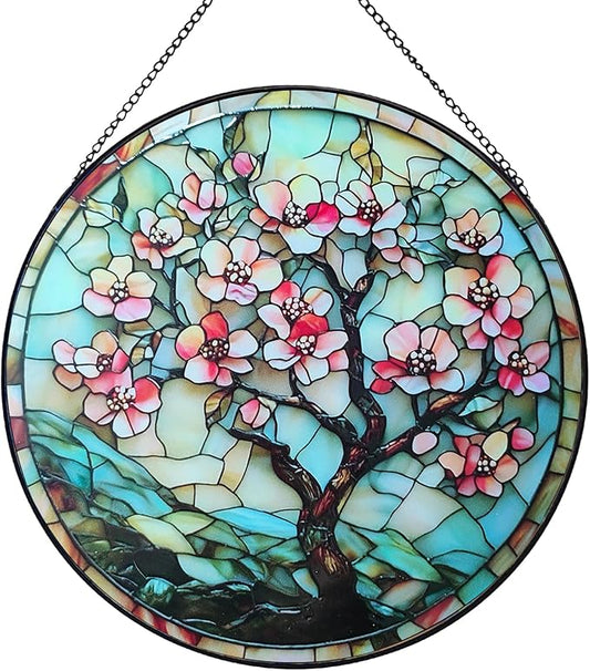 7.87" Sun Catchers Indoor Window,Butterfly Stained Glass Window Hanging, Window Suncatcher Hanging Ornaments Wall Art, Hand-Painted Glass Panel Home Decor (Style M)