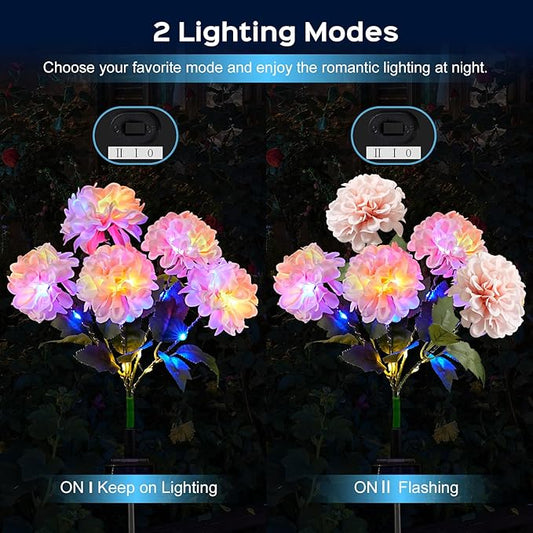 2 Pack Solar Garden Lights Outdoor, LED Colorful Waterproof Solar Powered Hydrangea Flowers Landscape Lights for Patio, Outside Yard, Pathway Decorative, Décor, Two Lighting Modes