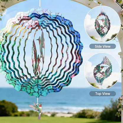 Hummingbird Wind Spinner for Easter Day Gift,Laser-Cut 12 Inch Stainless Steel Outdoor Garden Spring Decor, 3D Kinetic Window Hanging Sculpture Yard Art for Patio Women, Mom & Dad