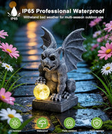 Nacome Solar Gothic Gargoyle Garden Statue: Outdoor Dragon Decor Sculpture with Ball Lights for Yard Art Porch Patio - Unique Birthday Gifts for Women Mom