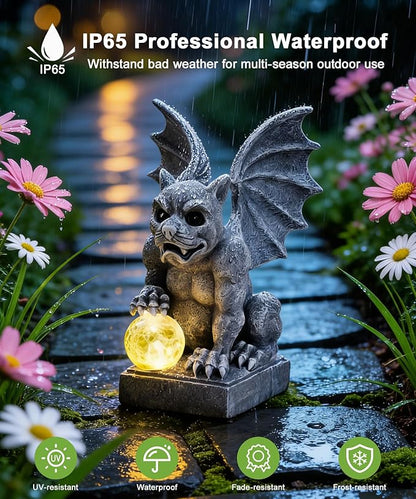 Nacome Solar Gothic Gargoyle Garden Statue: Outdoor Dragon Decor Sculpture with Ball Lights for Yard Art Porch Patio - Unique Birthday Gifts for Women Mom