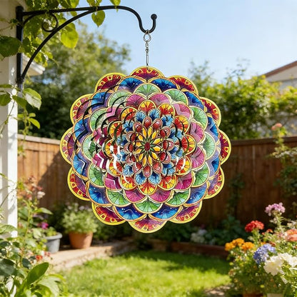 Floral Metal Wind Spinner Outdoors 12 Inch 3D Hanging Wind Spinner for Outdoor & Indoor Decor, Garden Yard & Porch Ornament, Unique Kinetic Sculpture Gift for Women - Christmas Thanksgiving Decoration