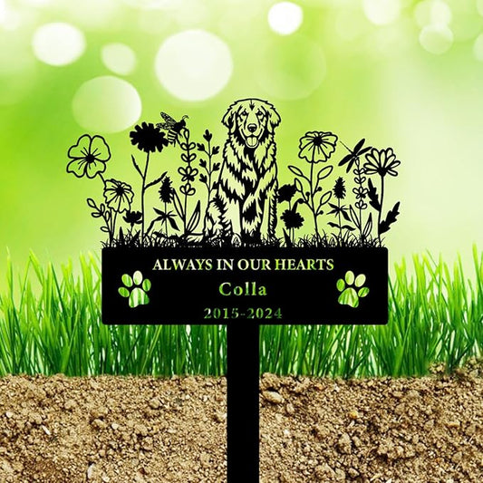 Personalized Flora Dog Memorial Garden Stake - Custom Cemetery Sign with Stake, Grave Plaque, Pet Headstone, Engraved Marker for Dogs