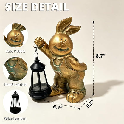 Outdoor Bunny Statue Solar Lantern for Garden Yard Lawn Patio Bronze Rabbit Figurine Decorations Housewarming for Mom Grandma Women