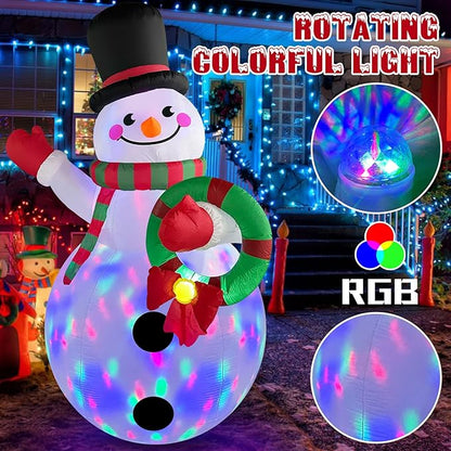 Danxilu 6 FT Christmas Inflatables Snowman Outdoor Decorations with Colorful Rotating LED Lights, Blow up Snow Man Wear Magic Hat with Wreath Xmas Decor for Yard Garden Lawn Porch Holiday Party