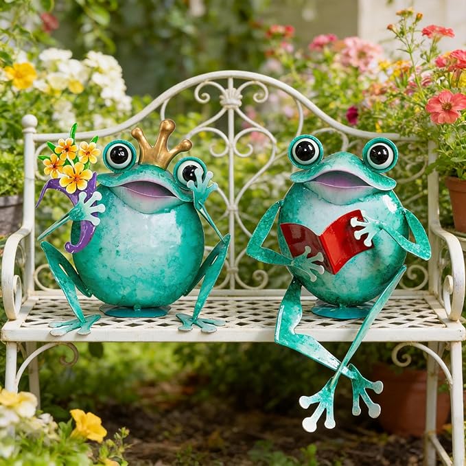 Ratuor Frog Statue Garden Outdoor Decor Metal Frog Yard Art Sculpture Lawn Ornaments for Backyard Pond Patio Porch Outside Decorations