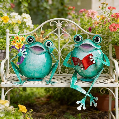 Ratuor Frog Statue Garden Outdoor Decor Metal Frog Yard Art Sculpture Lawn Ornaments for Backyard Pond Patio Porch Outside Decorations