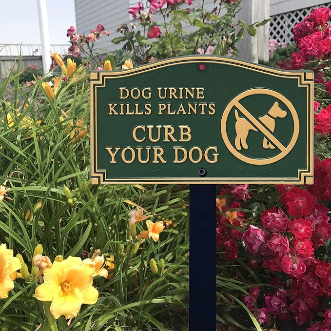 SmartSign Curb Your Dog Yard Sign, Dog Urine Kills Plants Garden Plaque | 5.75" x 9.5" Aluminum Plaque with 18" Black Lawn Stake, Made in USA