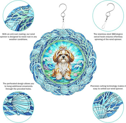 Shih Tzu Wind Spinner, Dog Wind Spinners, Wind Spinner Hanging for Outdoor & Indoor Décor, Unique Gifts for Yard Garden Decoration or Patio Décor (Shih Tzu 1)